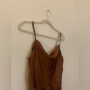 Sincerly Jules Bronze Floor-Length Satin Jumpsuit